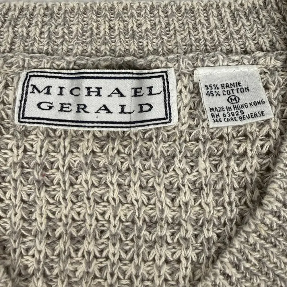 Michael Gerald Vintage Collegiate V-Neck Knit Sweater Geo Border Mens Medium